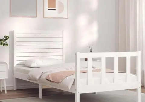 Cadru de pat fără saltea, alb, 90x200 cm, lemn masiv pin - 1/5