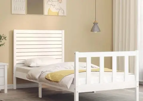 Cadru de pat fără saltea, alb, 90x200 cm, lemn masiv pin - 3/5