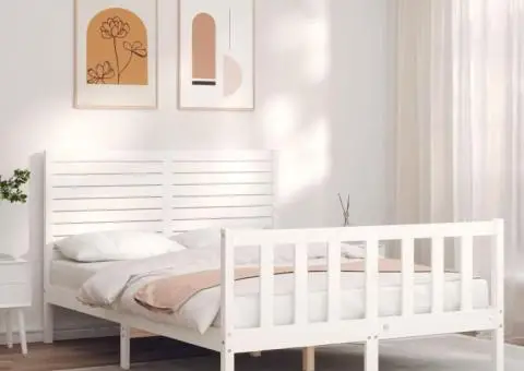 Cadru de pat fără saltea, alb, 120x200 cm, lemn masiv pin - 1/5