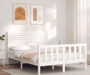 vidaXL Cadru de pat fără saltea, alb, 120x200 cm, lemn masiv pin