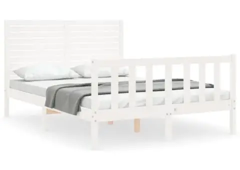 Cadru de pat fără saltea, alb, 120x200 cm, lemn masiv pin - 2/5