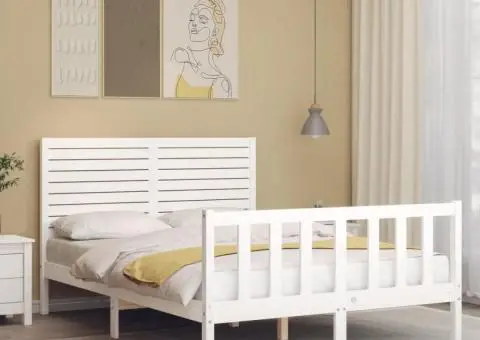 Cadru de pat fără saltea, alb, 120x200 cm, lemn masiv pin - 3/5