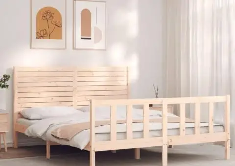 Cadru de pat fără saltea, 160x200 cm, lemn masiv pin - 1/5