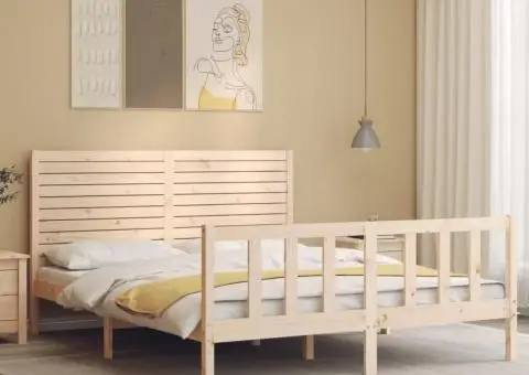 Cadru de pat fără saltea, 160x200 cm, lemn masiv pin - 3/5