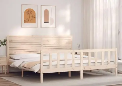 Cadru de pat cu tăblie Super King Size, lemn masiv - 1/5