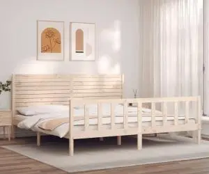 vidaXL Cadru de pat cu tăblie Super King Size, lemn masiv