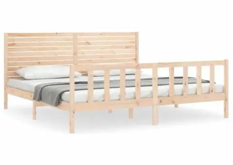 Cadru de pat cu tăblie Super King Size, lemn masiv - 2/5