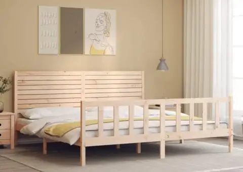 Cadru de pat cu tăblie Super King Size, lemn masiv - 3/5