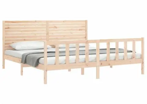 Cadru de pat cu tăblie Super King Size, lemn masiv - 4/5