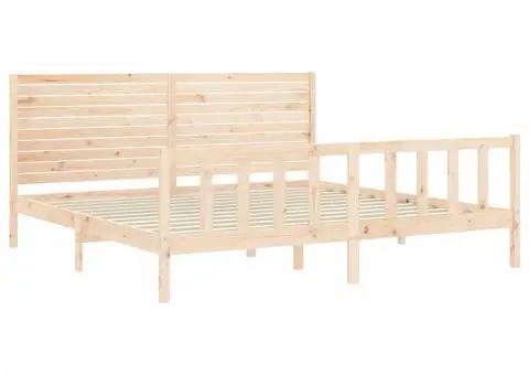 Cadru de pat cu tăblie Super King Size, lemn masiv - 5/5