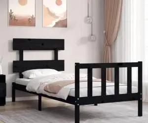 vidaXL Cadru de pat cu tăblie Small Single, negru, lemn masiv