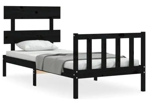Cadru de pat cu tăblie Small Single, negru, lemn masiv - 2/5
