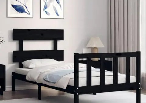 Cadru de pat cu tăblie Small Single, negru, lemn masiv - 3/5