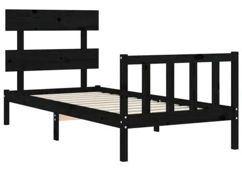 Cadru de pat cu tăblie Small Single, negru, lemn masiv - 5/5