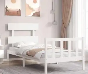 vidaXL Cadru de pat cu tăblie single, alb, lemn masiv