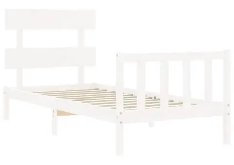 Cadru de pat cu tăblie single, alb, lemn masiv - 5/5