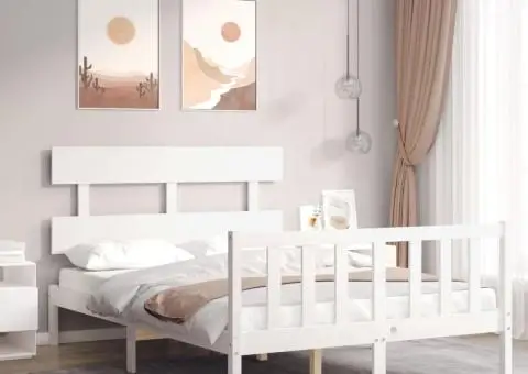 Cadru de pat cu tăblie dublu mic, lemn masiv - 1/5