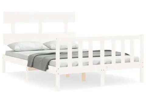 Cadru de pat cu tăblie dublu mic, lemn masiv - 2/5