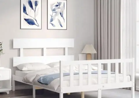 Cadru de pat cu tăblie dublu mic, lemn masiv - 3/5