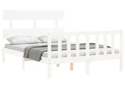 Cadru de pat cu tăblie dublu mic, lemn masiv - 4/5