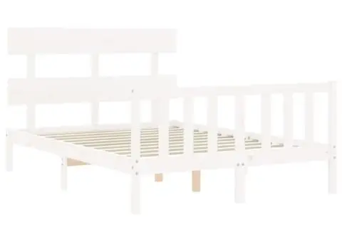 Cadru de pat cu tăblie dublu mic, lemn masiv - 5/5