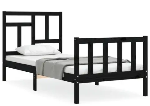 Cadru de pat cu tăblie single, negru, lemn masiv - 2/5