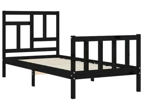 Cadru de pat cu tăblie single, negru, lemn masiv - 5/5