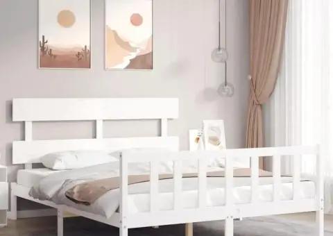 Cadru de pat fără saltea, alb, 160x200 cm, lemn masiv pin - 1/5