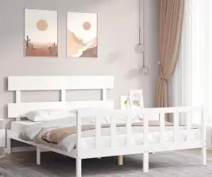 vidaXL Cadru de pat fără saltea, alb, 160x200 cm, lemn masiv pin