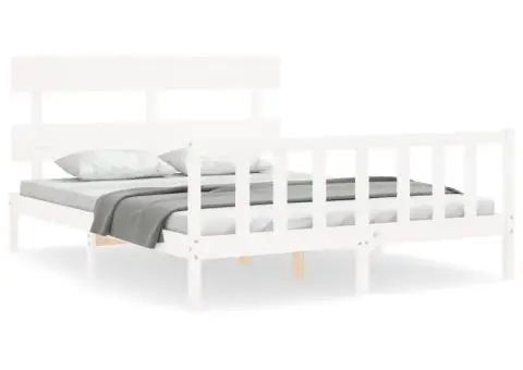 Cadru de pat fără saltea, alb, 160x200 cm, lemn masiv pin - 2/5