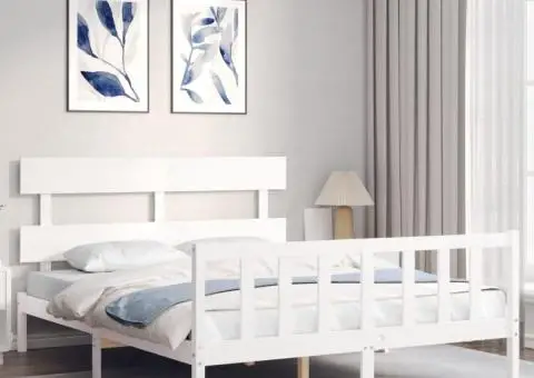 Cadru de pat fără saltea, alb, 160x200 cm, lemn masiv pin - 3/5