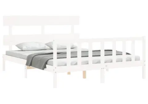 Cadru de pat fără saltea, alb, 160x200 cm, lemn masiv pin - 4/5