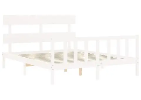 Cadru de pat fără saltea, alb, 160x200 cm, lemn masiv pin - 5/5