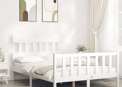 Cadru de pat cu tăblie dublu mic, lemn masiv - 1/5