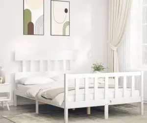 vidaXL Cadru de pat cu tăblie dublu mic, lemn masiv
