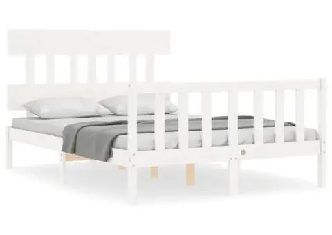 Cadru de pat cu tăblie dublu mic, lemn masiv - 2/5