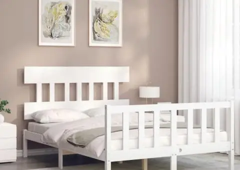 Cadru de pat cu tăblie dublu mic, lemn masiv - 3/5