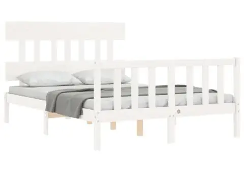 Cadru de pat cu tăblie dublu mic, lemn masiv - 4/5