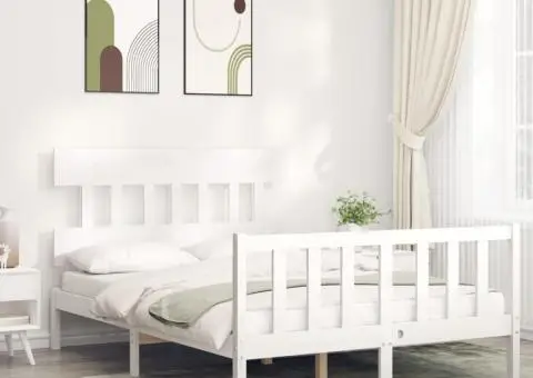 Cadru de pat fără saltea, alb, 120x200 cm, lemn masiv pin - 1/5