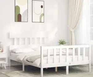 vidaXL Cadru de pat fără saltea, alb, 120x200 cm, lemn masiv pin