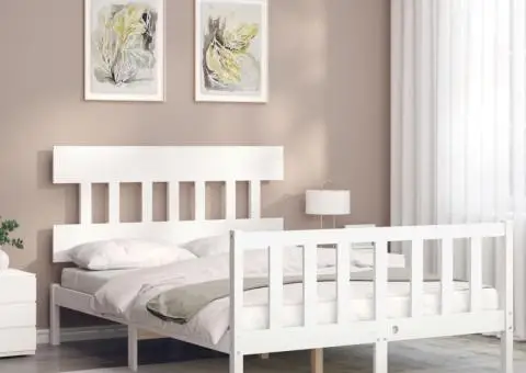 Cadru de pat fără saltea, alb, 120x200 cm, lemn masiv pin - 3/5