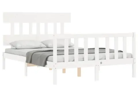 Cadru de pat fără saltea, alb, 120x200 cm, lemn masiv pin - 4/5