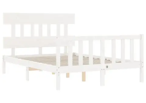 Cadru de pat fără saltea, alb, 120x200 cm, lemn masiv pin - 5/5