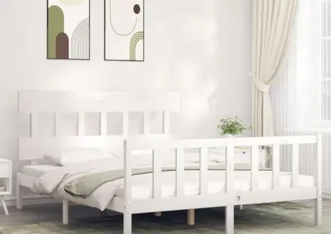 Cadru de pat fără saltea, alb, 160x200 cm, lemn masiv pin - 1/5