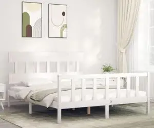 vidaXL Cadru de pat fără saltea, alb, 160x200 cm, lemn masiv pin