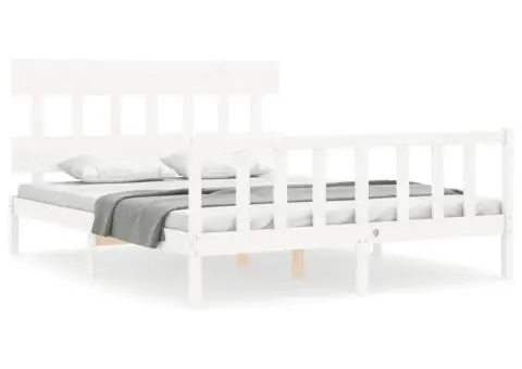 Cadru de pat fără saltea, alb, 160x200 cm, lemn masiv pin - 2/5