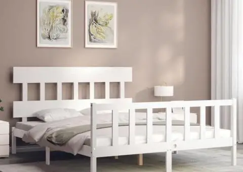 Cadru de pat fără saltea, alb, 160x200 cm, lemn masiv pin - 3/5