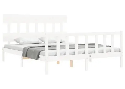 Cadru de pat fără saltea, alb, 160x200 cm, lemn masiv pin - 4/5
