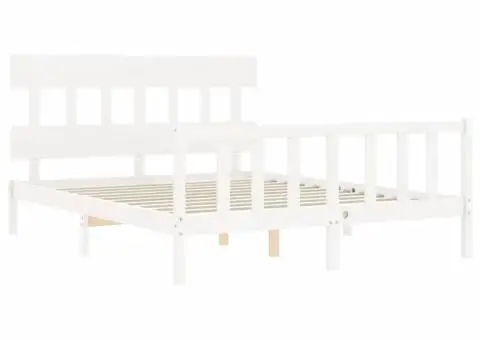 Cadru de pat fără saltea, alb, 160x200 cm, lemn masiv pin - 5/5