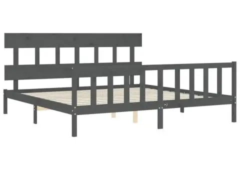 Cadru pat cu tăblie 200x200 cm, gri, lemn masiv - 5/5